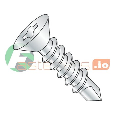 Newport Fasteners Self-Drilling Screw, 3/8" x 1-1/2 in, Zinc Plated Steel Flat Head Phillips Drive, 600 PK 421695